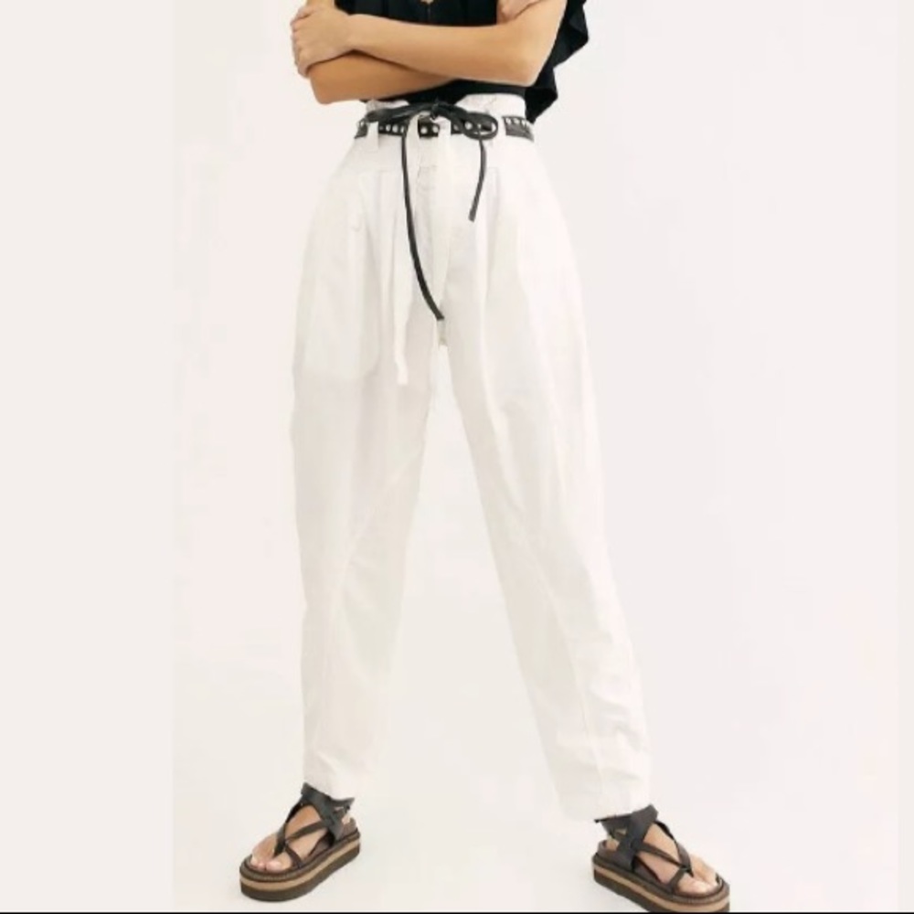 FREE PEOPLE CINCHED WAIST LINEN PANTS